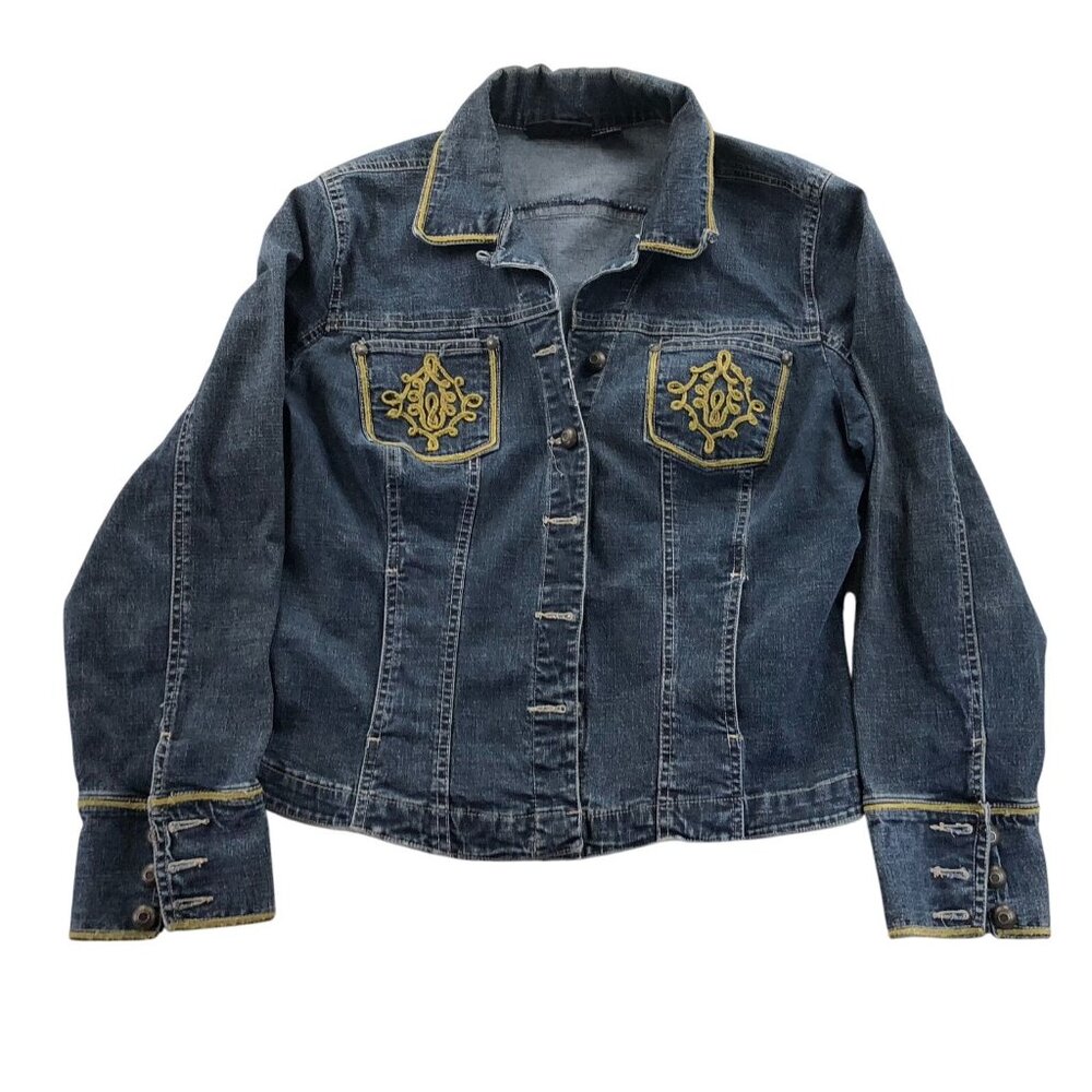 Metrostyle Womens Jean Jackeet Size 14 Collared Button Up Blue Denim Jacket Y2K